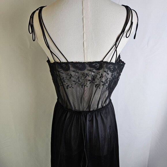 Vintage 60's Carters Du Pont Nylon Black Lace Maxi Slip Dress Size 34 Coquette - Picture 3 of 13